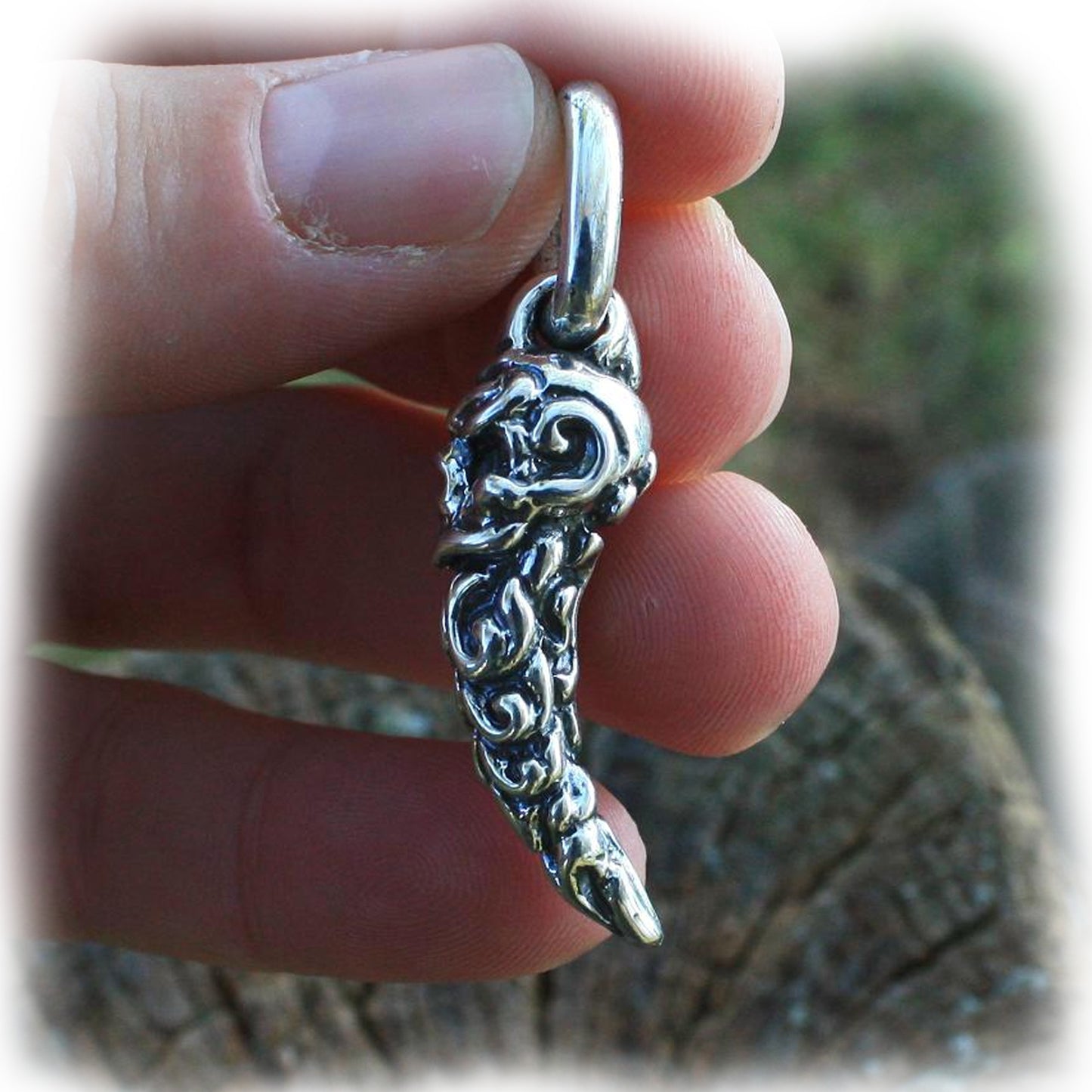 Tribal Skull Tooth Sterling Silver Pendant
