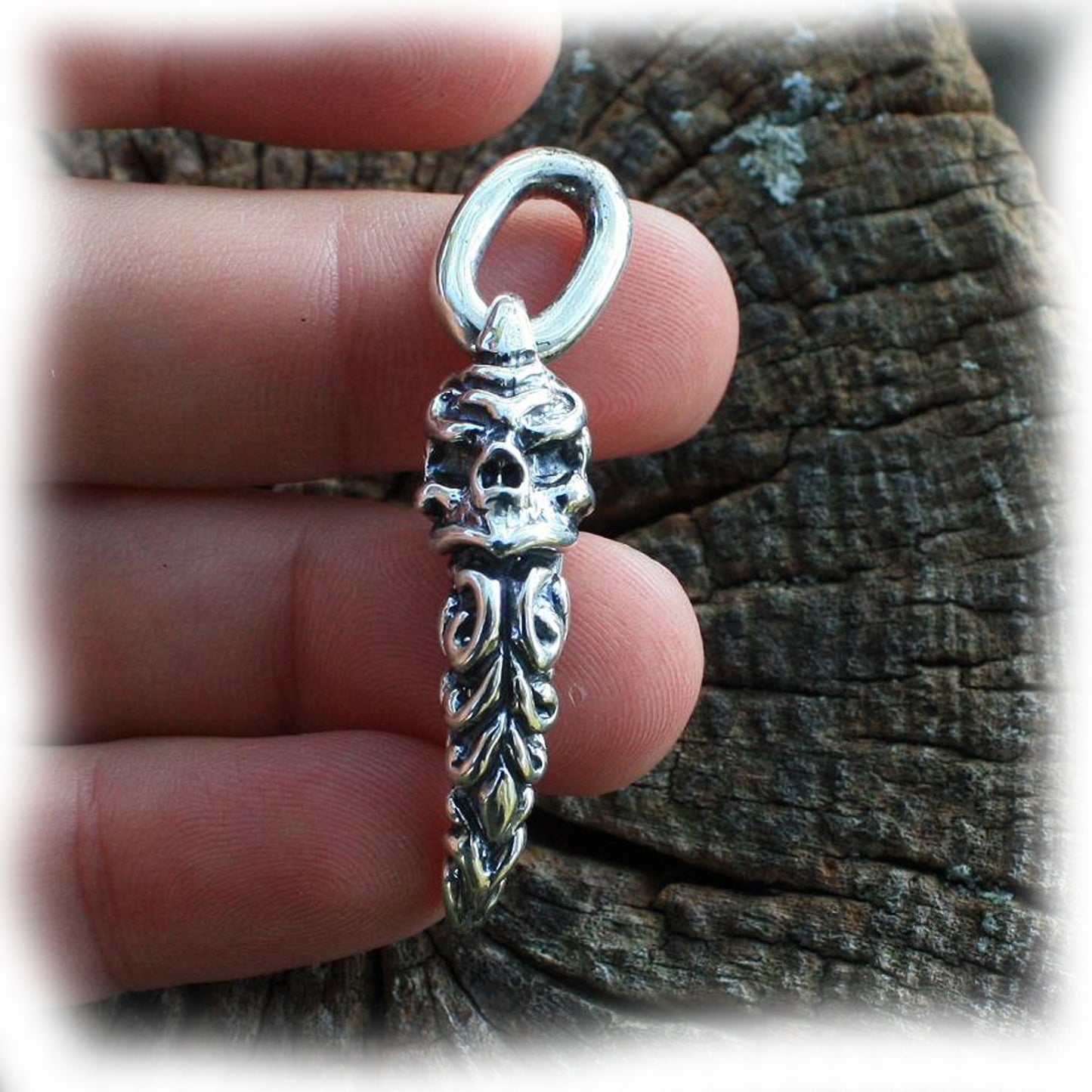 Tribal Skull Tooth Sterling Silver Pendant