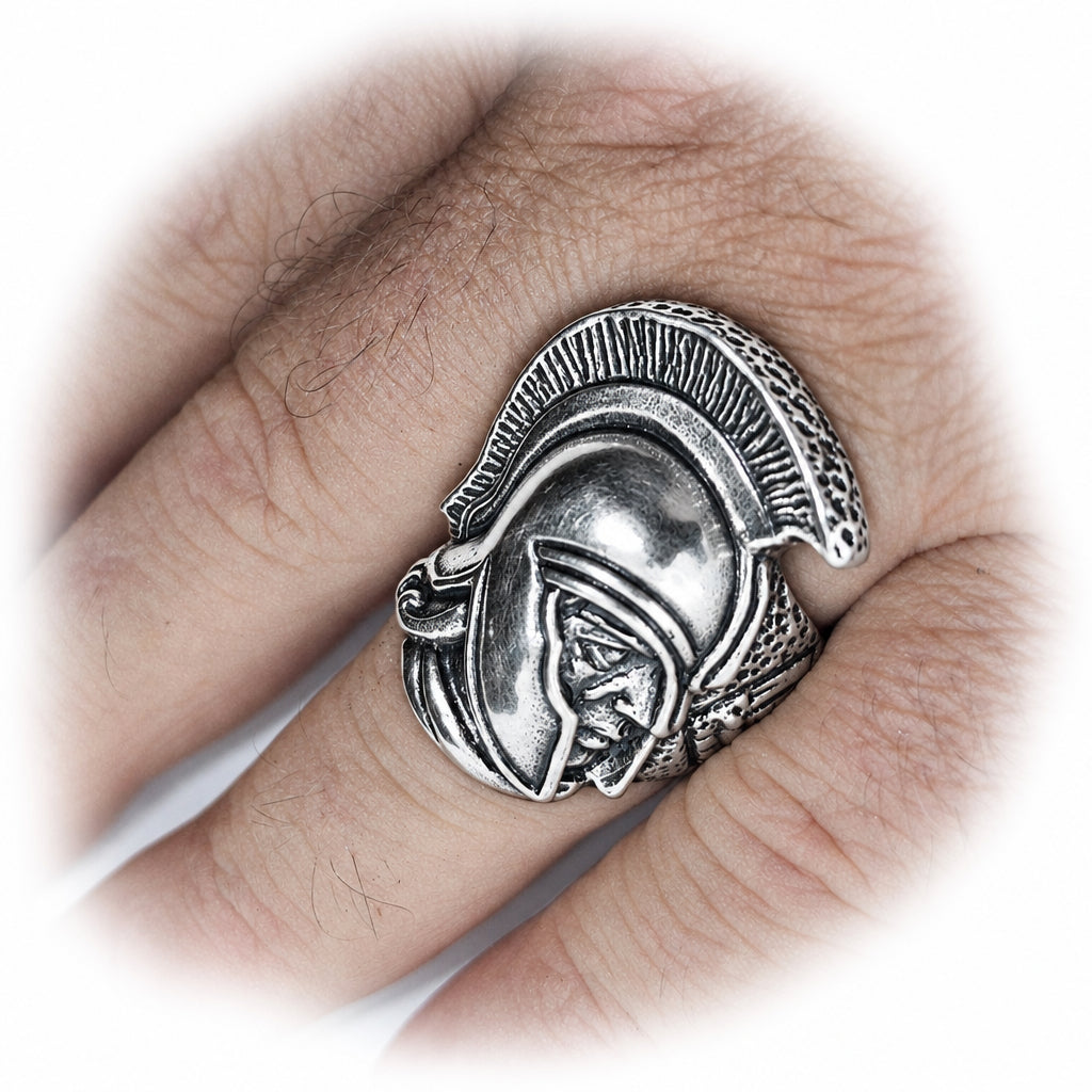 Trojan Warfarer Helmet of Achilles Sterling Silver Ring V2 By Tigrani