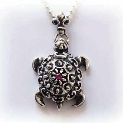 Turtle Ruby Silver Pendant