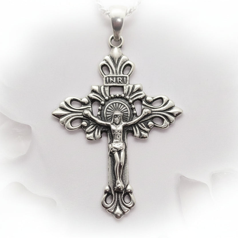 Vintage Cross with Jesus Christ Sterling Silver Pendant