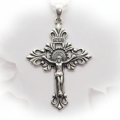 Vintage Cross with Jesus Christ Sterling Silver Pendant