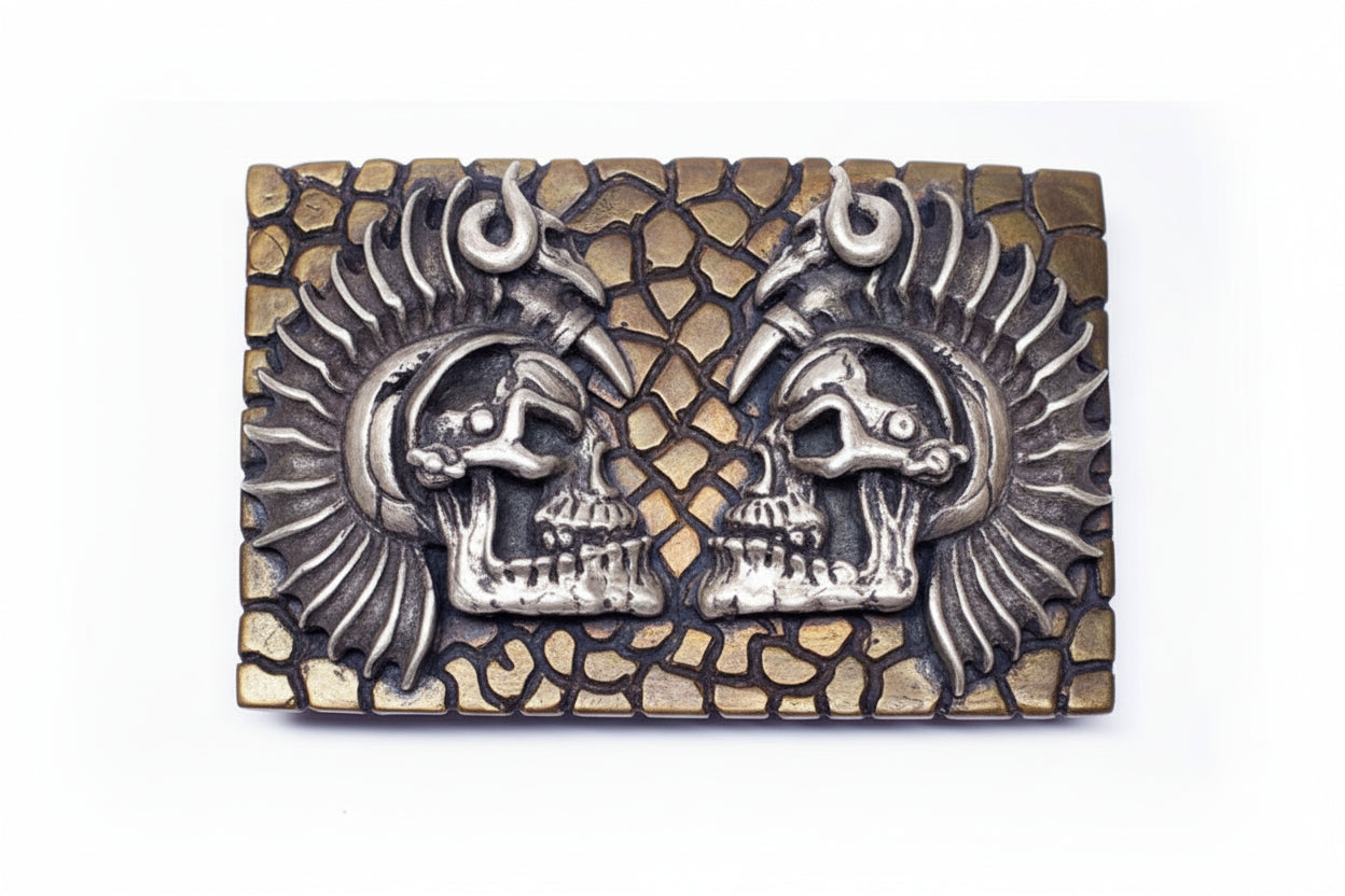 Warrior Skulls Gargo Bronze and Silver Belt Buckle