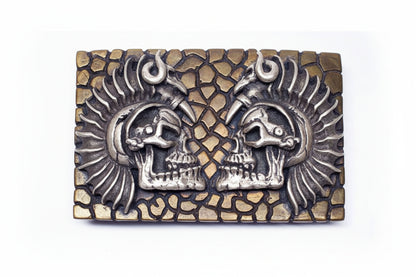 Warrior Skulls Gargo Bronze and Silver Belt Buckle