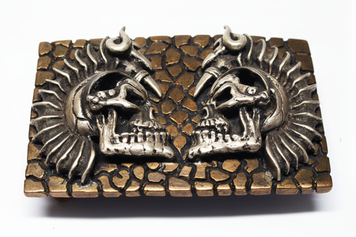 Warrior Skulls Gargo Bronze and Silver Belt Buckle