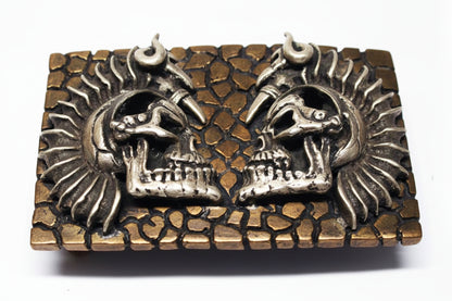 Warrior Skulls Gargo Bronze and Silver Belt Buckle