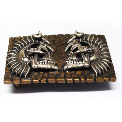 Warrior Skulls Gargo Bronze and Silver Belt Buckle