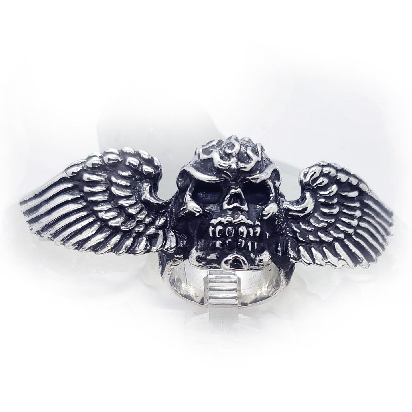 Warrior Skull Wing Sterling Silver Ring