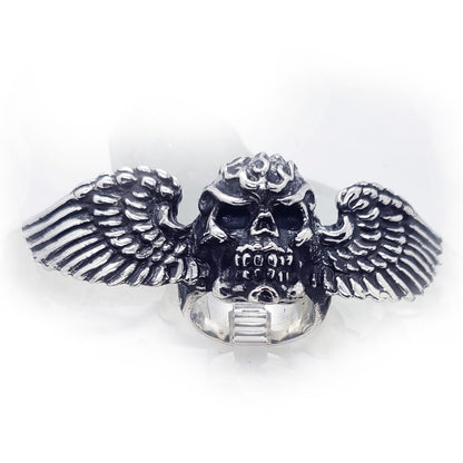 Warrior Skull Wing Sterling Silver Ring