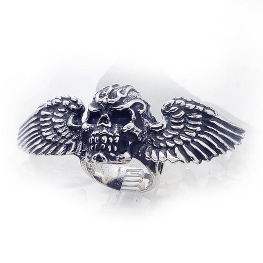 Warrior Skull Wing Sterling Silver Ring