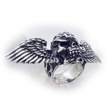 Warrior Skull Wing Sterling Silver Ring