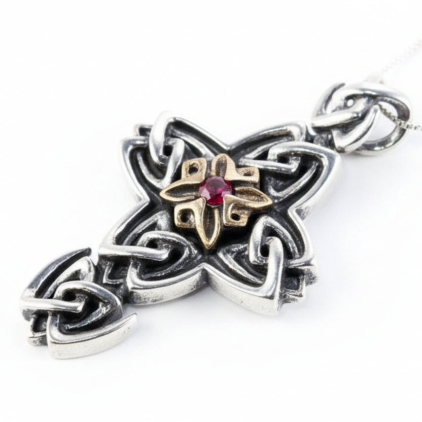 Wavy Sterling Silver and Bronze Cross Pendant