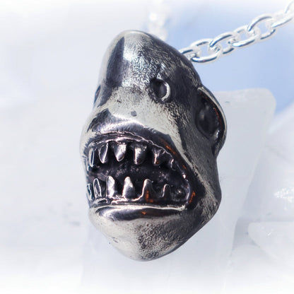 White Shark Face Sterling Silver Pendant