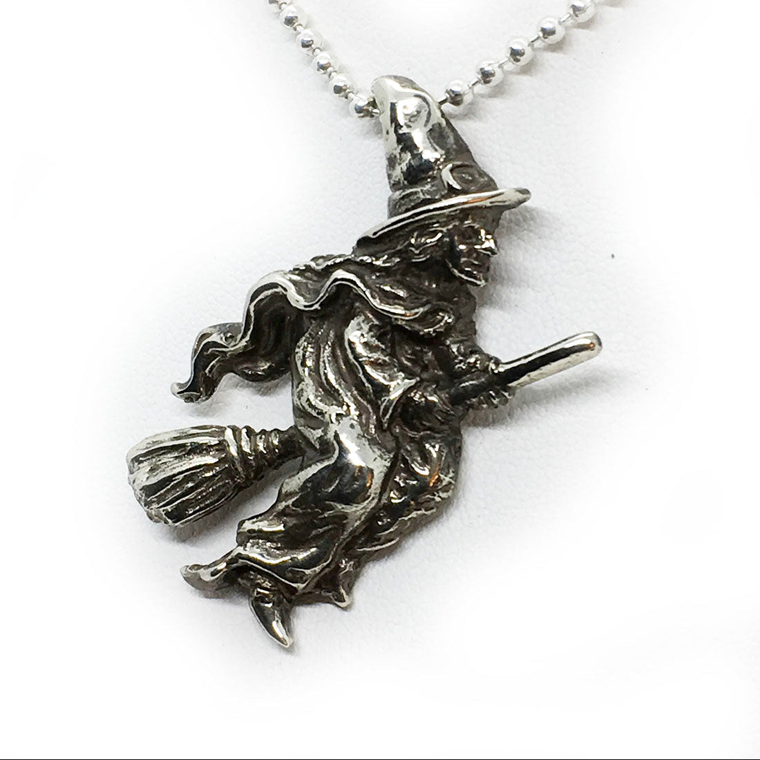 Halloween Flying Witch Sterling Silver Pendant