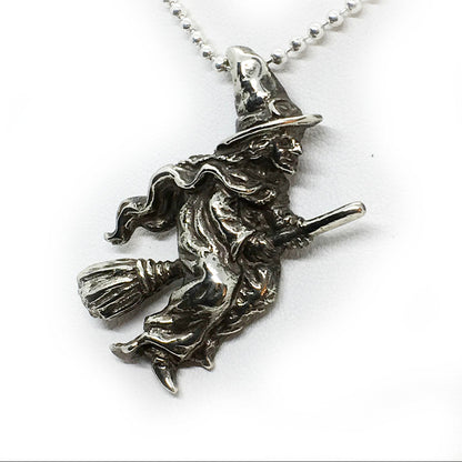 Halloween Flying Witch Sterling Silver Pendant