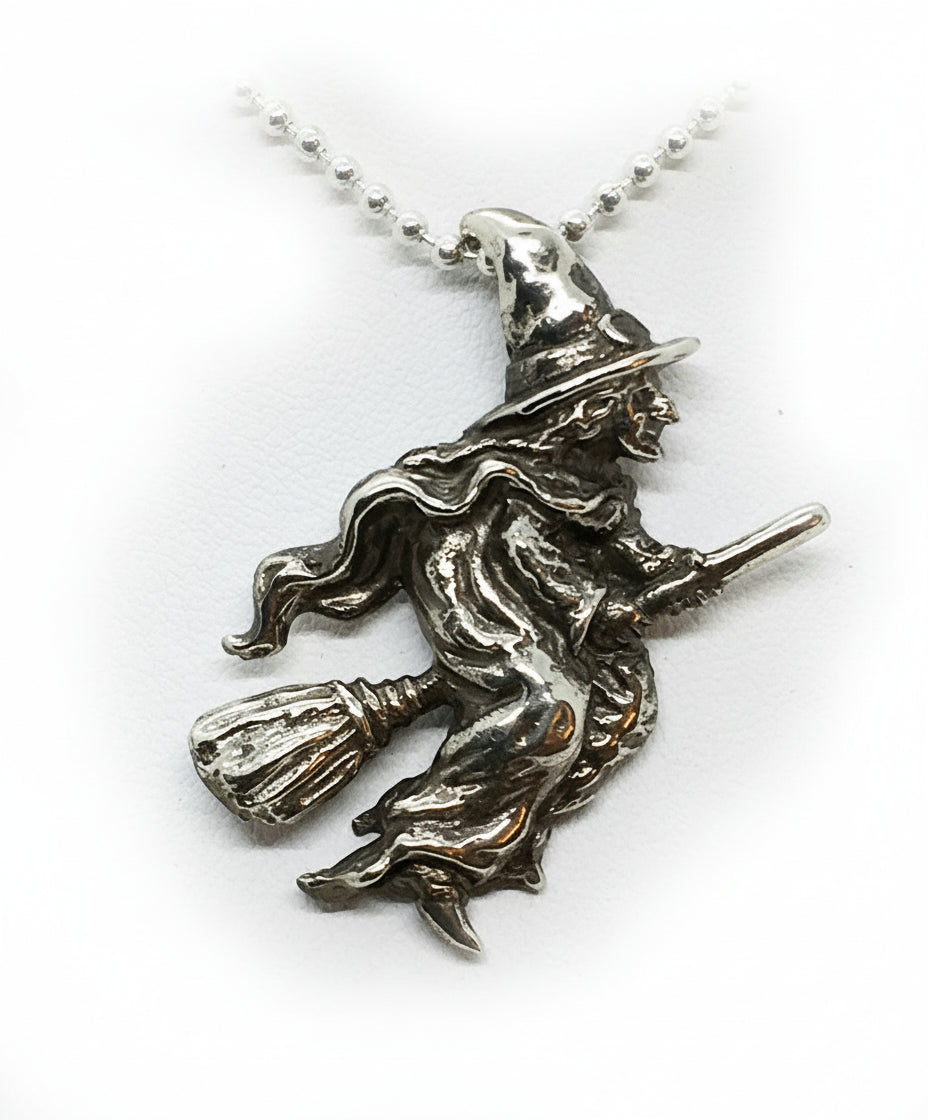 Halloween Flying Witch Sterling Silver Pendant