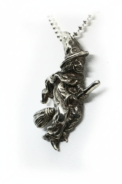 Halloween Flying Witch Sterling Silver Pendant