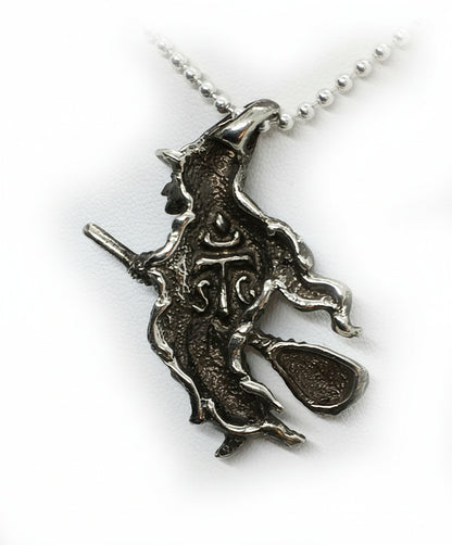 Halloween Flying Witch Sterling Silver Pendant