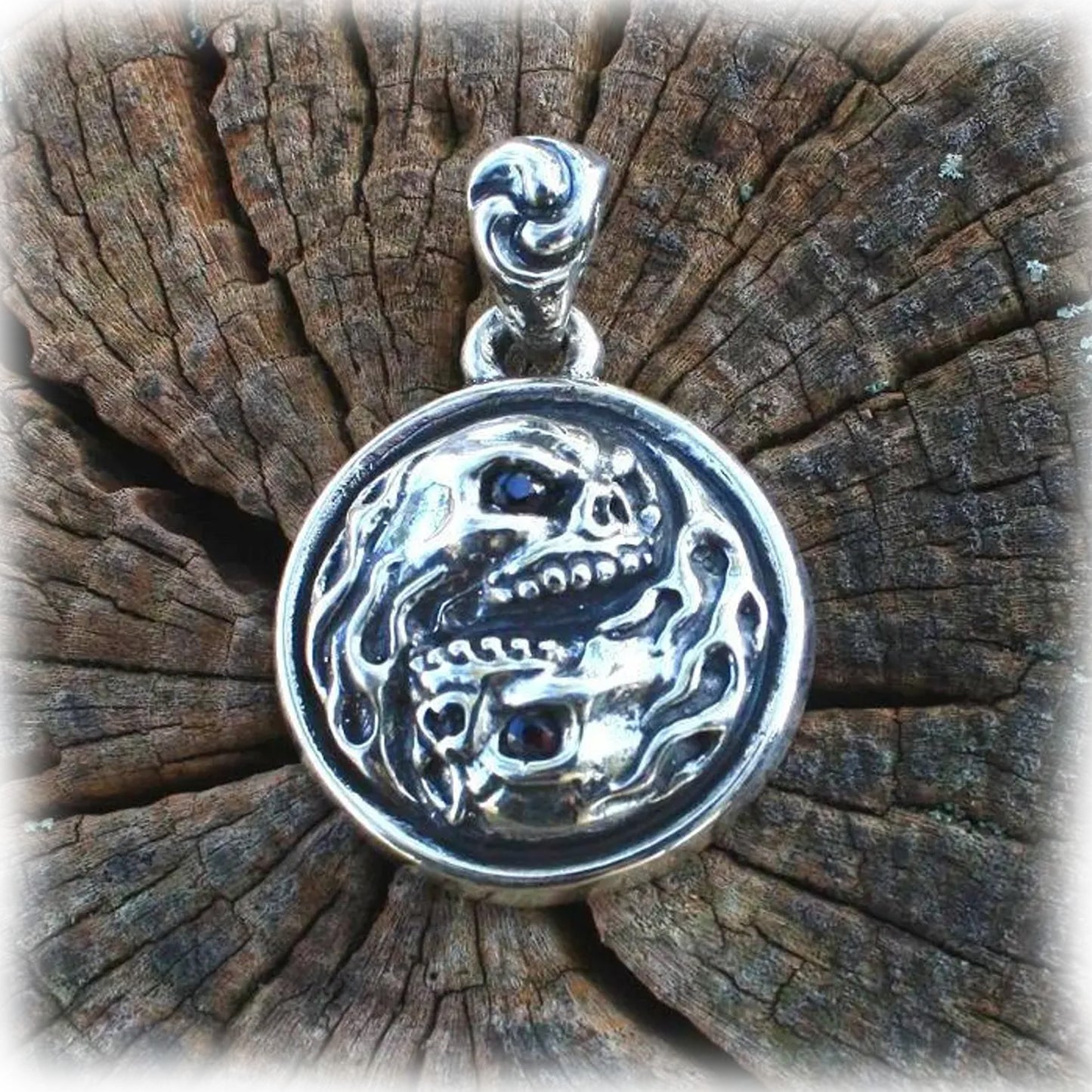 YIN-Yang Fire Skull Sterling Silver Pendant