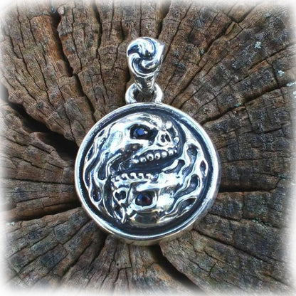 YIN-Yang Fire Skull Sterling Silver Pendant