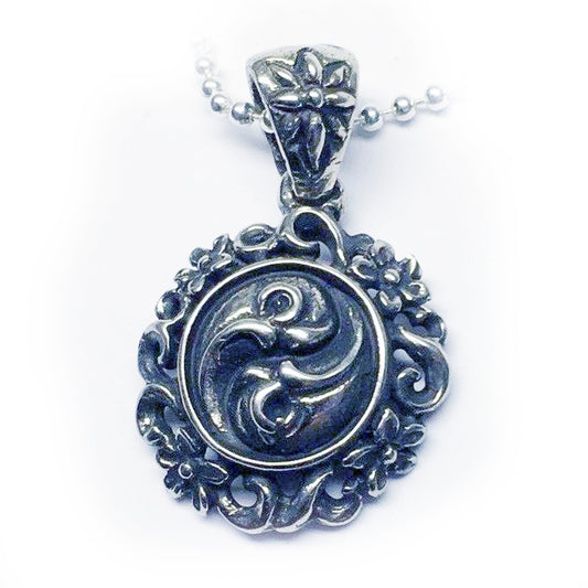 Yin-Yang Flower Sterling Silver Pendant with Ruby and Black Onyx