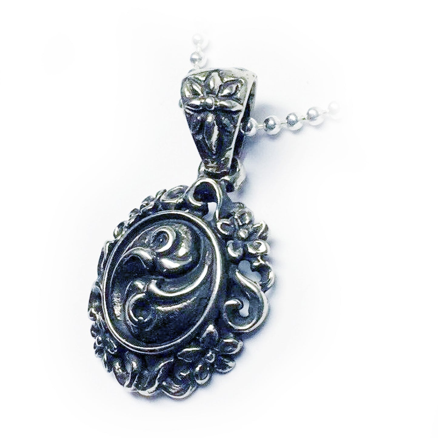 Yin-Yang Flower Sterling Silver Pendant with Ruby and Black Onyx