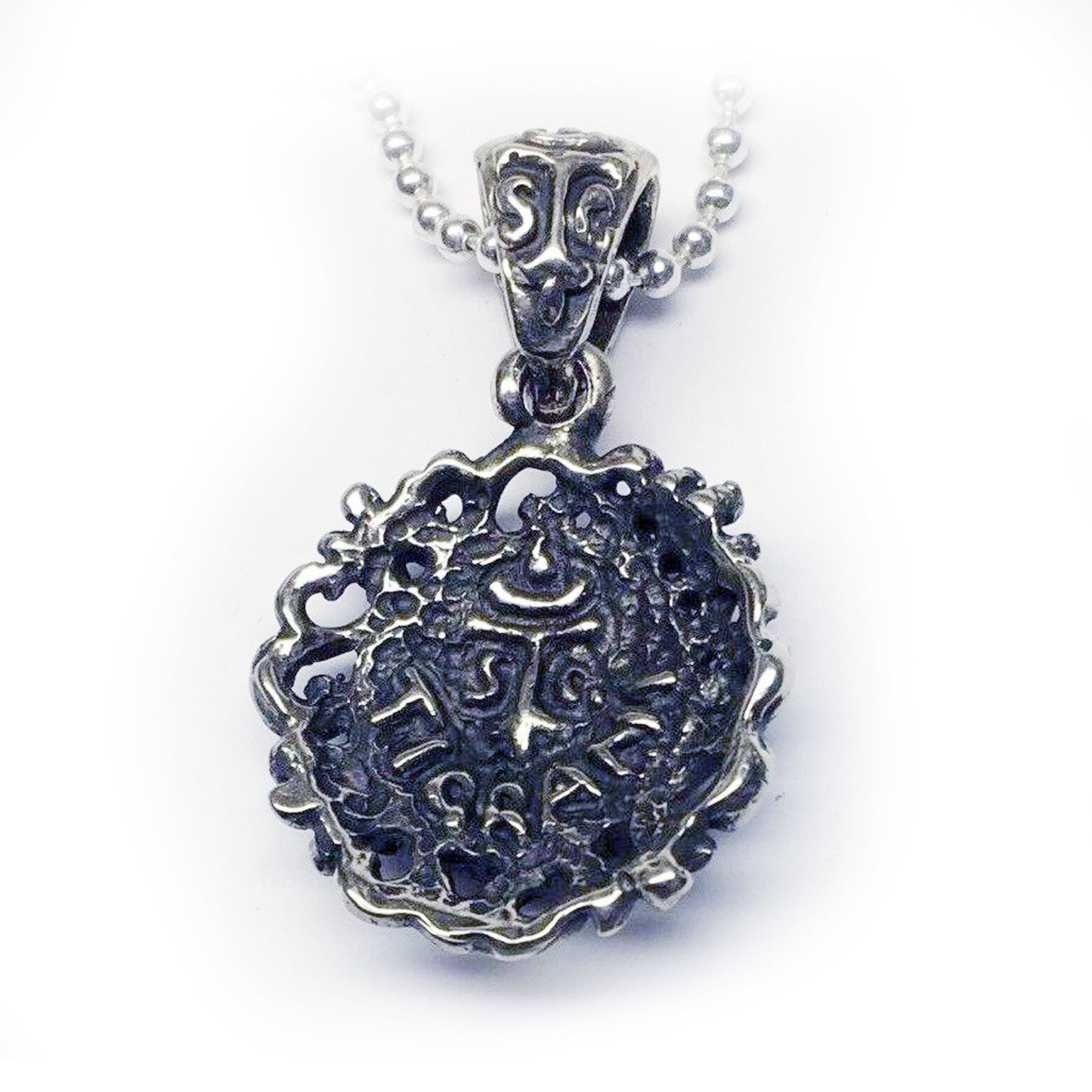 Yin-Yang Flower Sterling Silver Pendant with Ruby and Black Onyx
