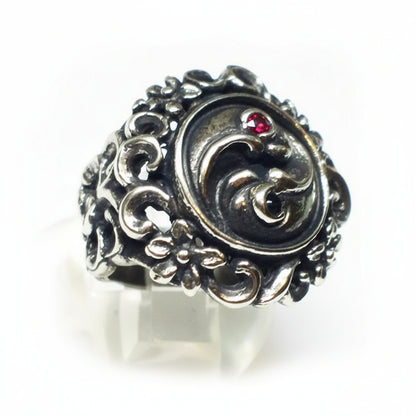 Yin-Yang With Flowers Sterling Silver Ring