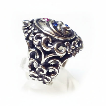 Yin-Yang With Flowers Sterling Silver Ring