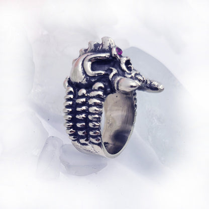 Alien Skull Sterling Silver Ring