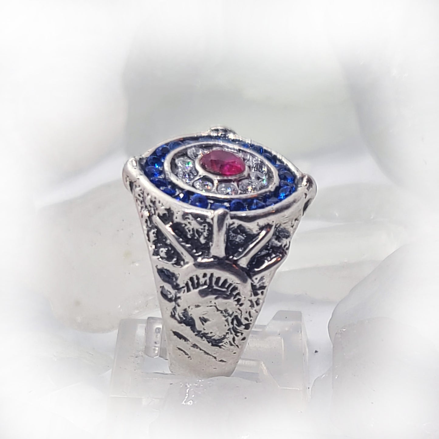 American Sterling Silver Ring with Flag Color CZ Stones