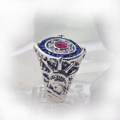 American Sterling Silver Ring with Flag Color CZ Stones