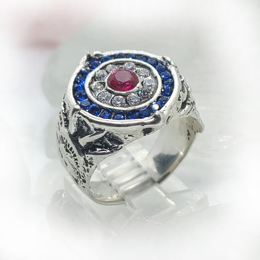 American Sterling Silver Ring with Flag Color CZ Stones