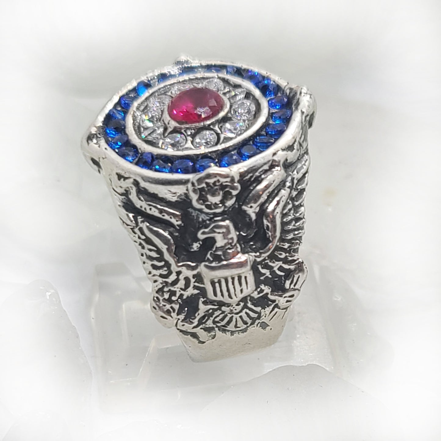 American Sterling Silver Ring with Flag Color CZ Stones