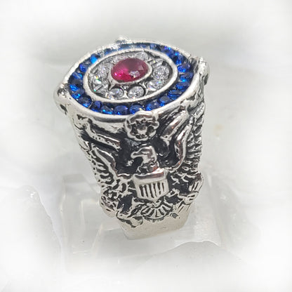 American Sterling Silver Ring with Flag Color CZ Stones