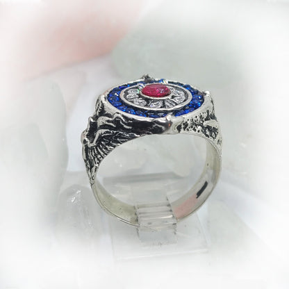American Sterling Silver Ring with Flag Color CZ Stones