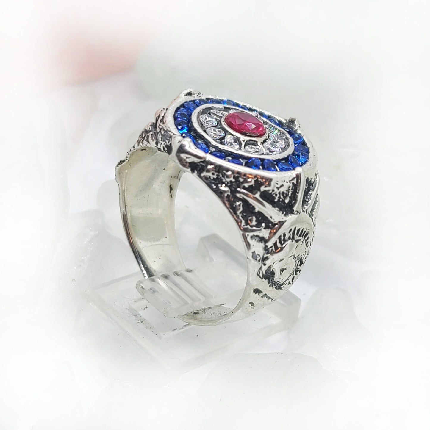 American Sterling Silver Ring with Flag Color CZ Stones