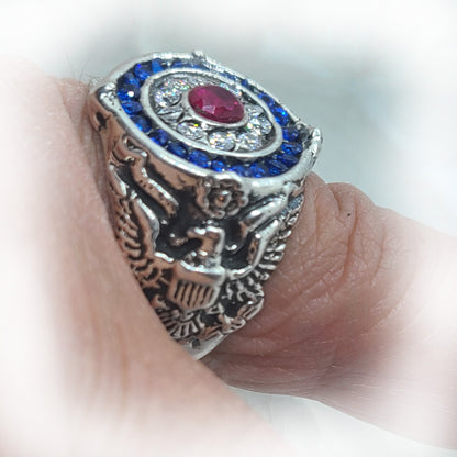 American Sterling Silver Ring with Flag Color CZ Stones