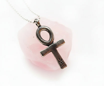 Ankh Egyptian Cross with Ruby Stone Silver Pendant
