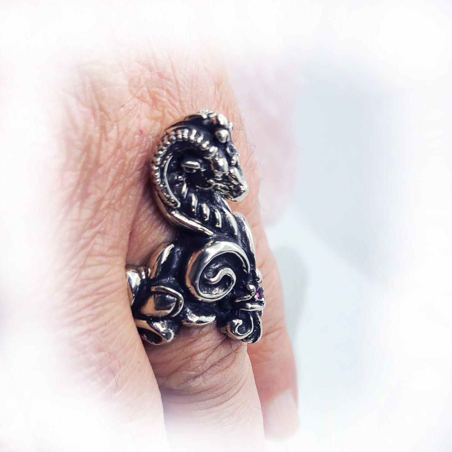 Aries Fleur De Lis Sterling Silver Ring with Ruby Stones