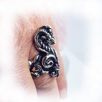 Aries Fleur De Lis Sterling Silver Ring with Ruby Stones