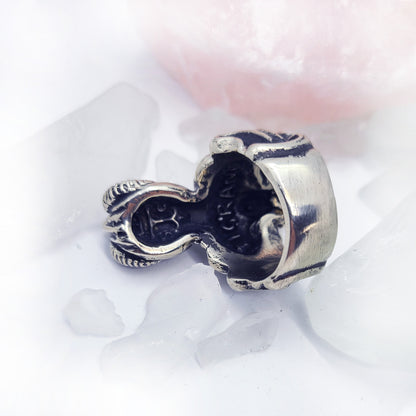 Aries Fleur De Lis Sterling Silver Ring with Ruby Stones