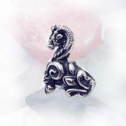 Aries Fleur De Lis Sterling Silver Ring with Ruby Stones