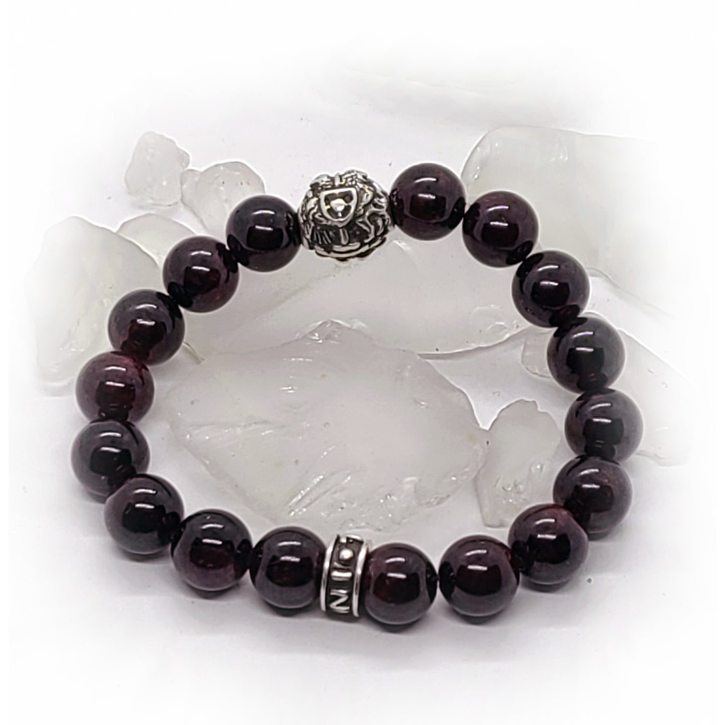Armenian Coat of Arms Silver Bead and Garnet Stone Beads Bracelet