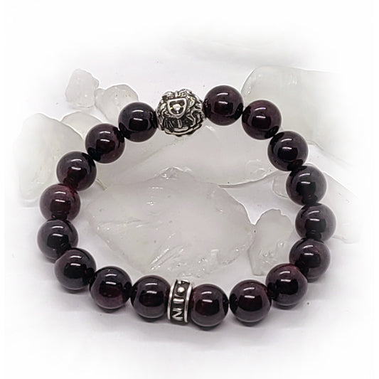 Armenian Coat of Arms Silver Bead and Garnet Stone Beads Bracelet