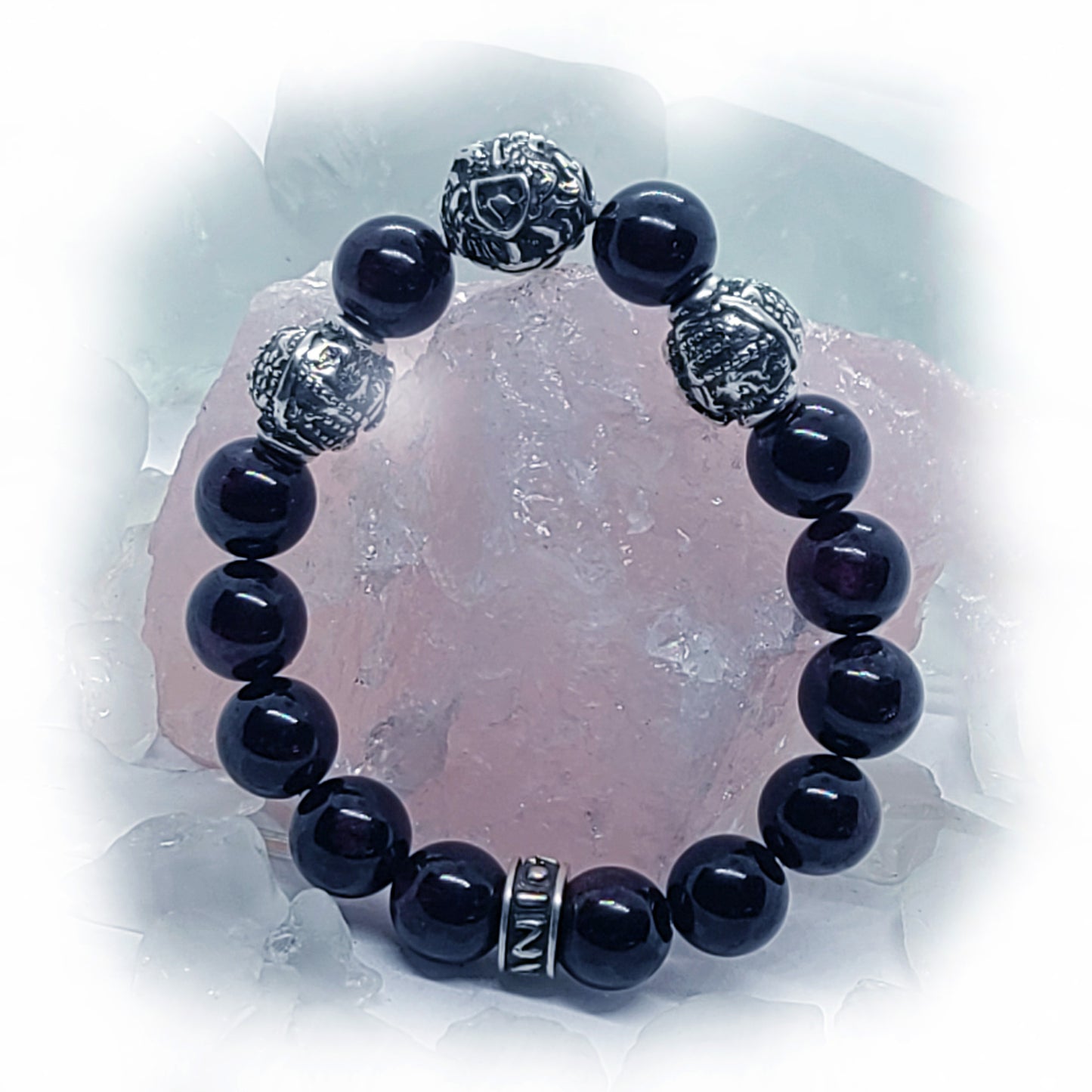 Armenian Coat of Arms and Two Tigran the Great Silver Beads and Garnet Stone Beads Bracelet