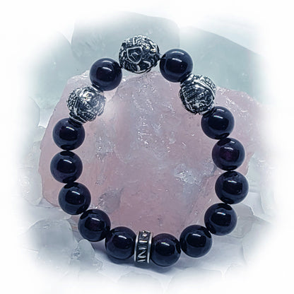 Armenian Coat of Arms and Two Tigran the Great Silver Beads and Garnet Stone Beads Bracelet