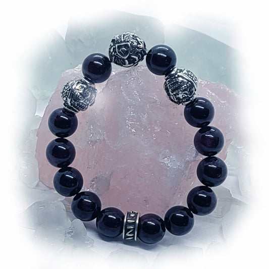Armenian Coat of Arms and Two Tigran the Great Silver Beads and Garnet Stone Beads Bracelet