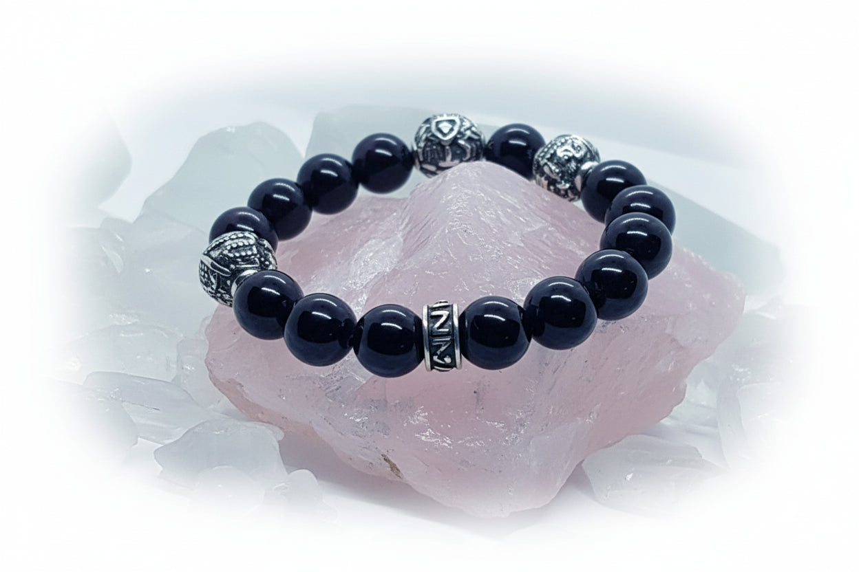Armenian Coat of Arms and Two Tigran the Great Silver Beads and Garnet Stone Beads Bracelet