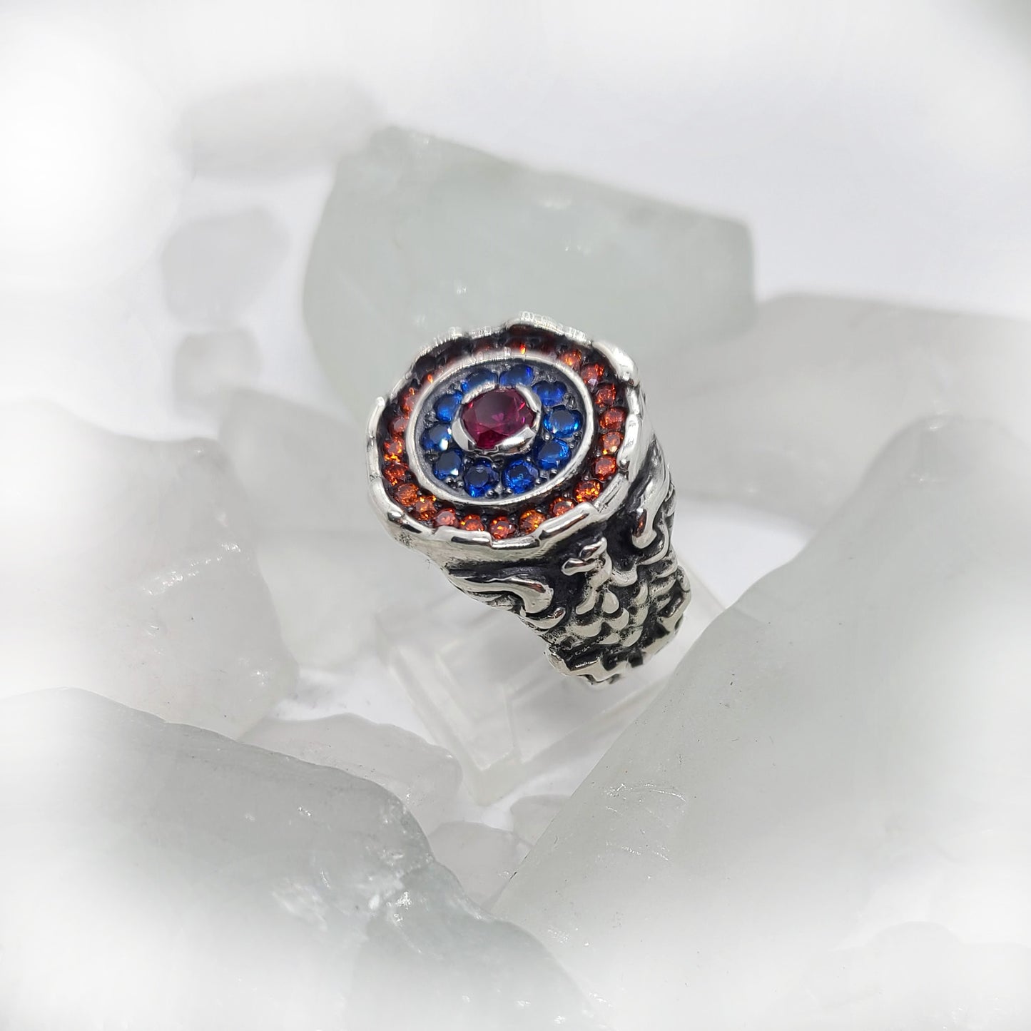 Armenian Sterling Silver Ring with Flag Color CZ Stones